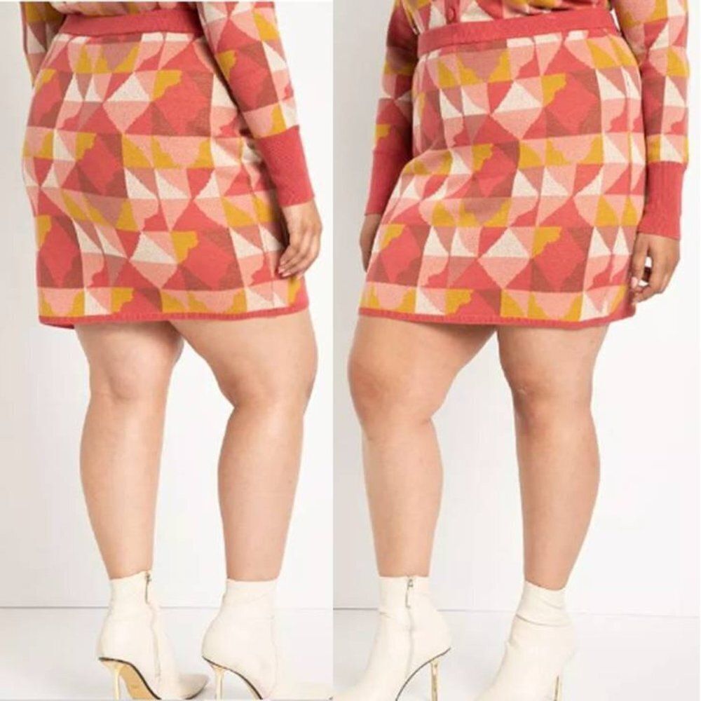 Eloquii Women's Plus Size Intarsia Sweater Mini Skirt Stretch Size 26